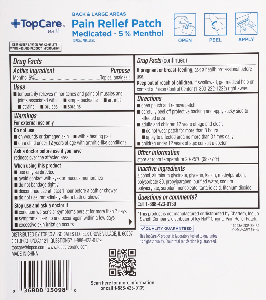 slide 2 of 10, TopCare Large Medicated Pain Relief Patch, 5 ct