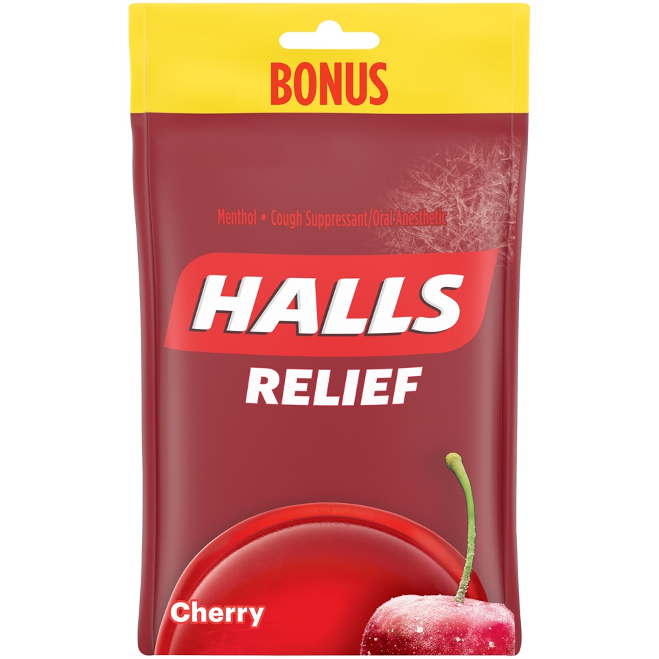 slide 2 of 5, Halls Cherry Mentholated Cough Drops, 40 ct