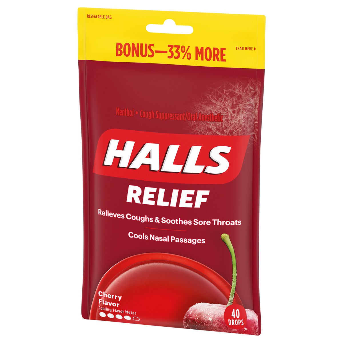 slide 2 of 9, HALLS Relief Cherry Cough Drops, 40 Drops, 40 ct
