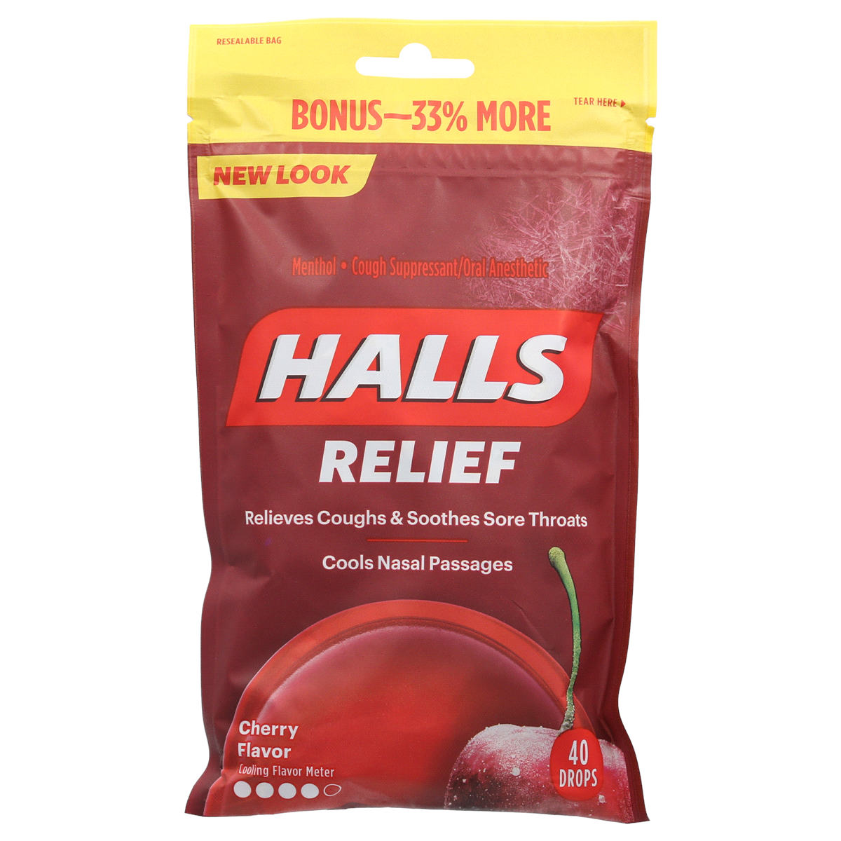 slide 1 of 5, Halls Cherry Mentholated Cough Drops, 40 ct
