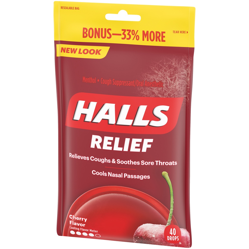 slide 4 of 5, Halls Cherry Mentholated Cough Drops, 40 ct