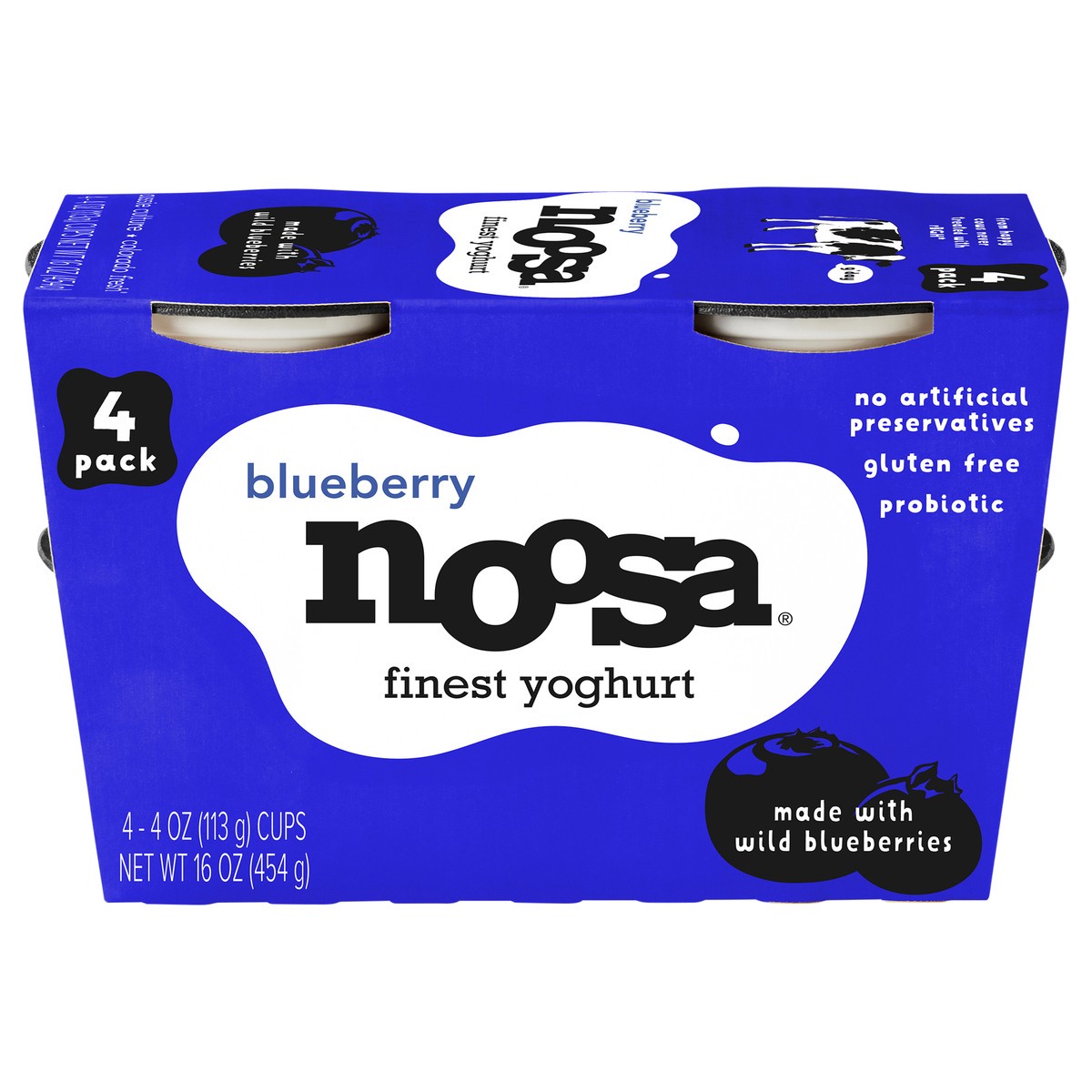 slide 1 of 14, Noosa Blueberry Finest Yoghurt 4 - 4 oz Cups, 4 ct