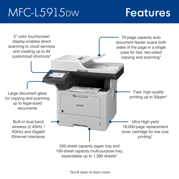 slide 5 of 8, Brother Mfc-L5915Dw Wireless Business Laser Monochrome All-In-One Printer, 1 ct