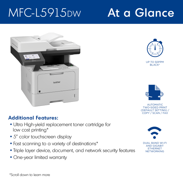 slide 7 of 8, Brother Mfc-L5915Dw Wireless Business Laser Monochrome All-In-One Printer, 1 ct