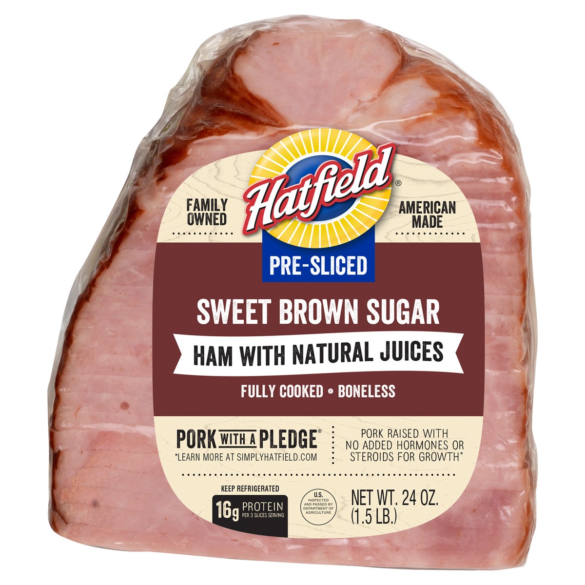 slide 1 of 3, Hatfield Boneless Pre-Sliced Brown Sugar Ham, Quarter, 1 ct