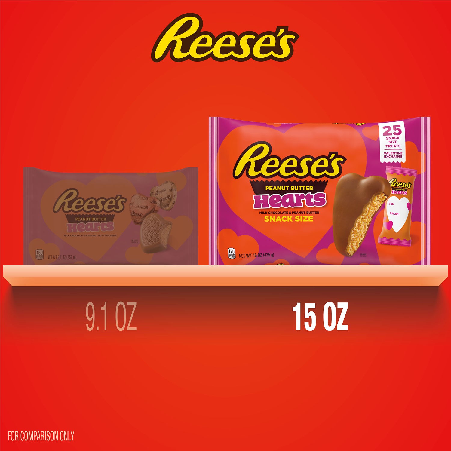 slide 5 of 8, REESE'S Milk Chocolate Peanut Butter Snack Size Hearts Candy, Valentine's Day, 15 oz, Bag (25 Pieces), 15 oz