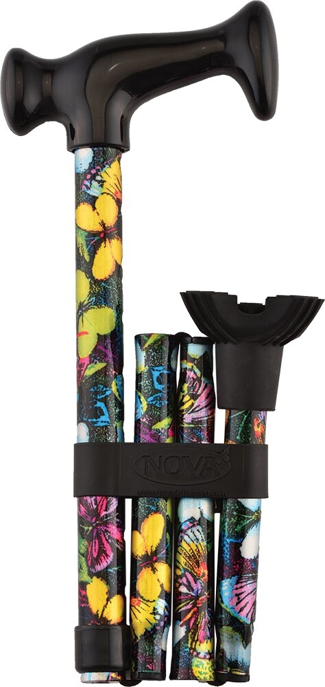slide 1 of 1, Nova Butterfly Print Folding Quad Cane, 1 ct