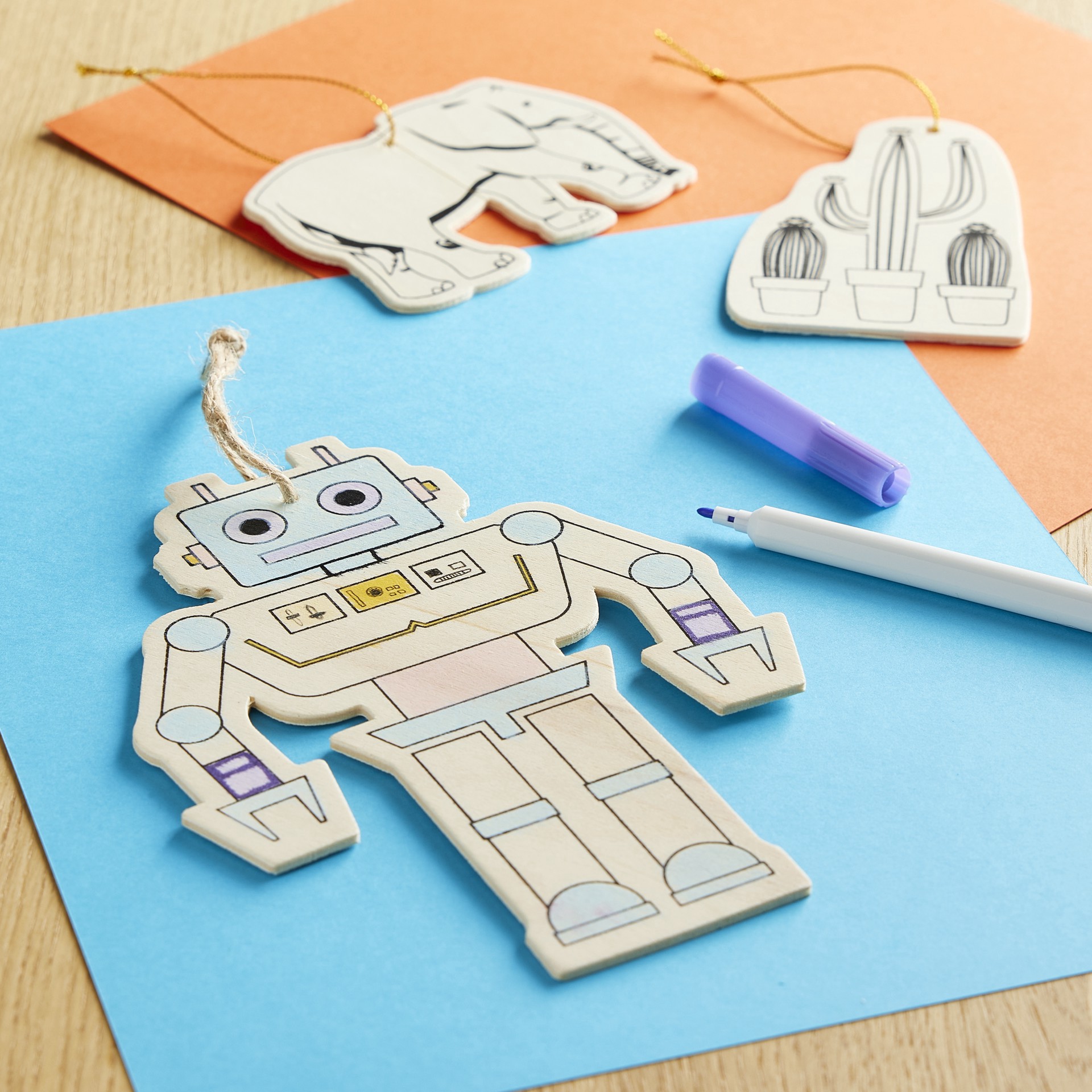 slide 2 of 2, Robot Color-In Wood Ornament By Creatology, 7 in x 5 in