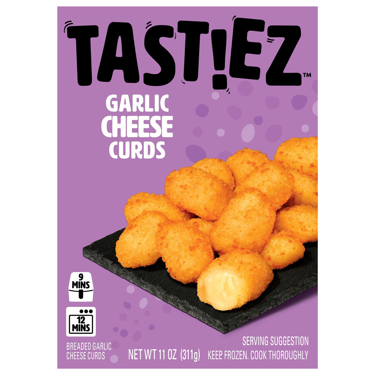 slide 1 of 12, TASTIEZ Breaded Garlic Cheese Curds, 11 oz, 11 oz