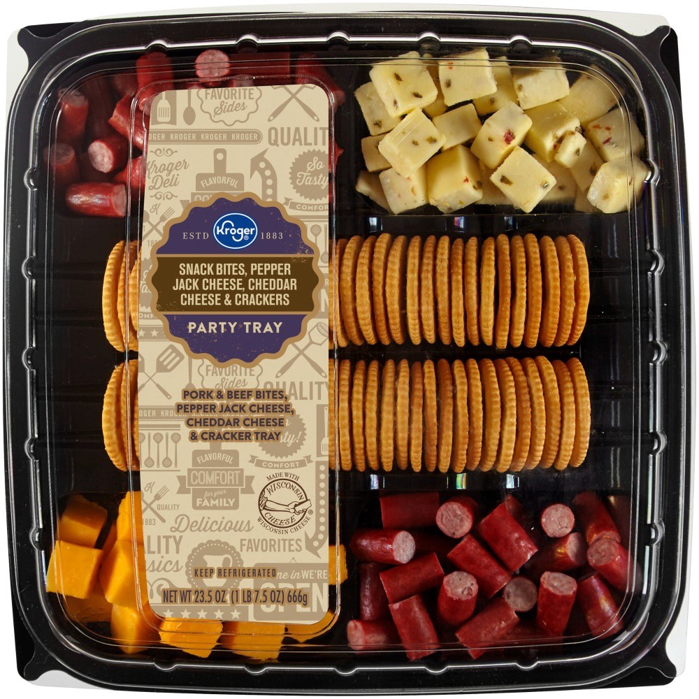 slide 1 of 3, Kroger Snack Bites Pepper Jack Cheese Cheddar Cheese & Crackers Party Tray, 23.5 oz