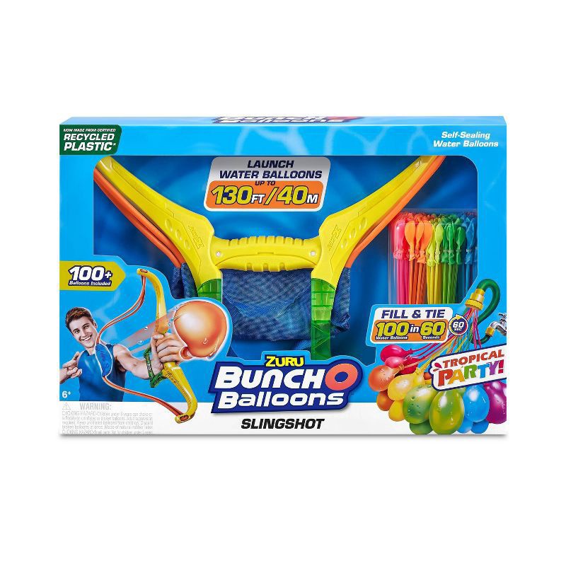 slide 1 of 5, Bunch O Balloons Tropical Party Slingshot & 100+ Rapid-Filling Self-Sealing Water Balloons by ZURU, 1 ct