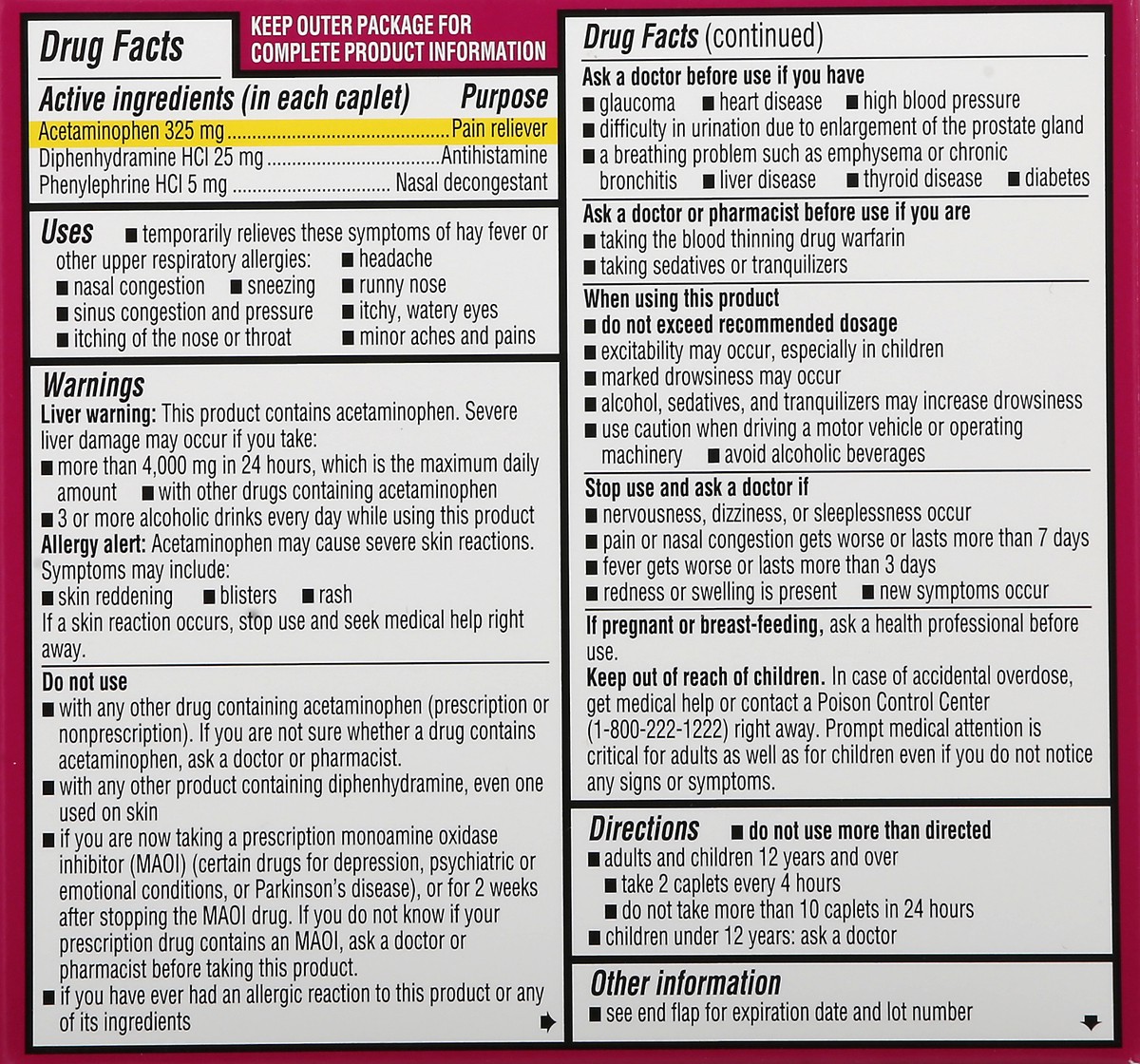 slide 6 of 11, CVS Health Maximum Strength Severe Allergy & Sinus Headache Acetaminophen Tablets, 20 Ct, 1 ct