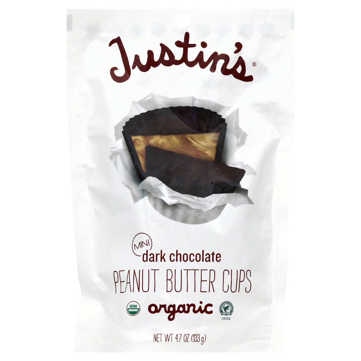 slide 1 of 1, Justin's Organic Dark Chocolate Peanut Butter Cups, 4.7 oz