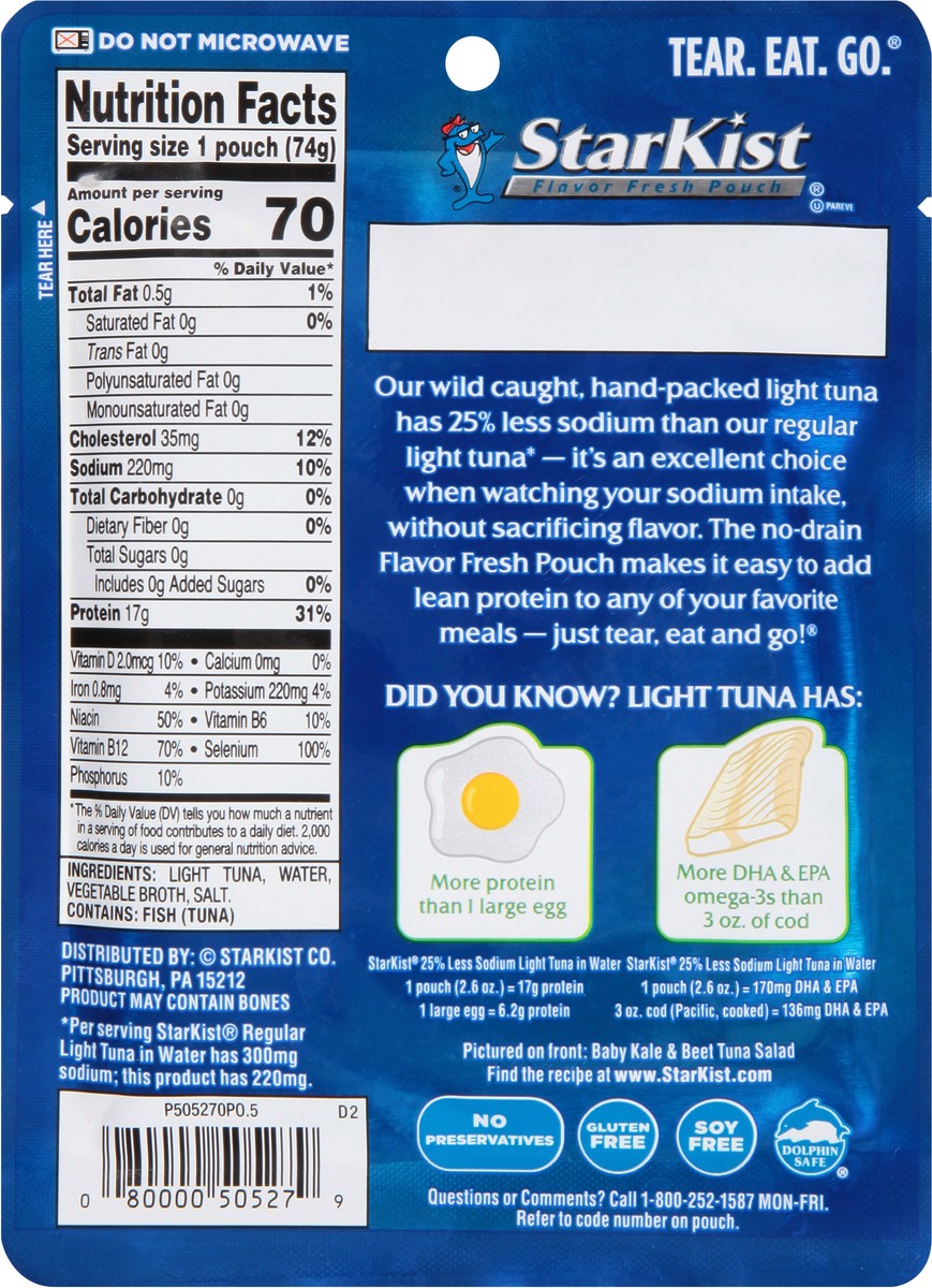 slide 5 of 9, StarKist 25% Less Sodium Wild Caught Light Tuna in Water 2.6 oz, 2.6 oz