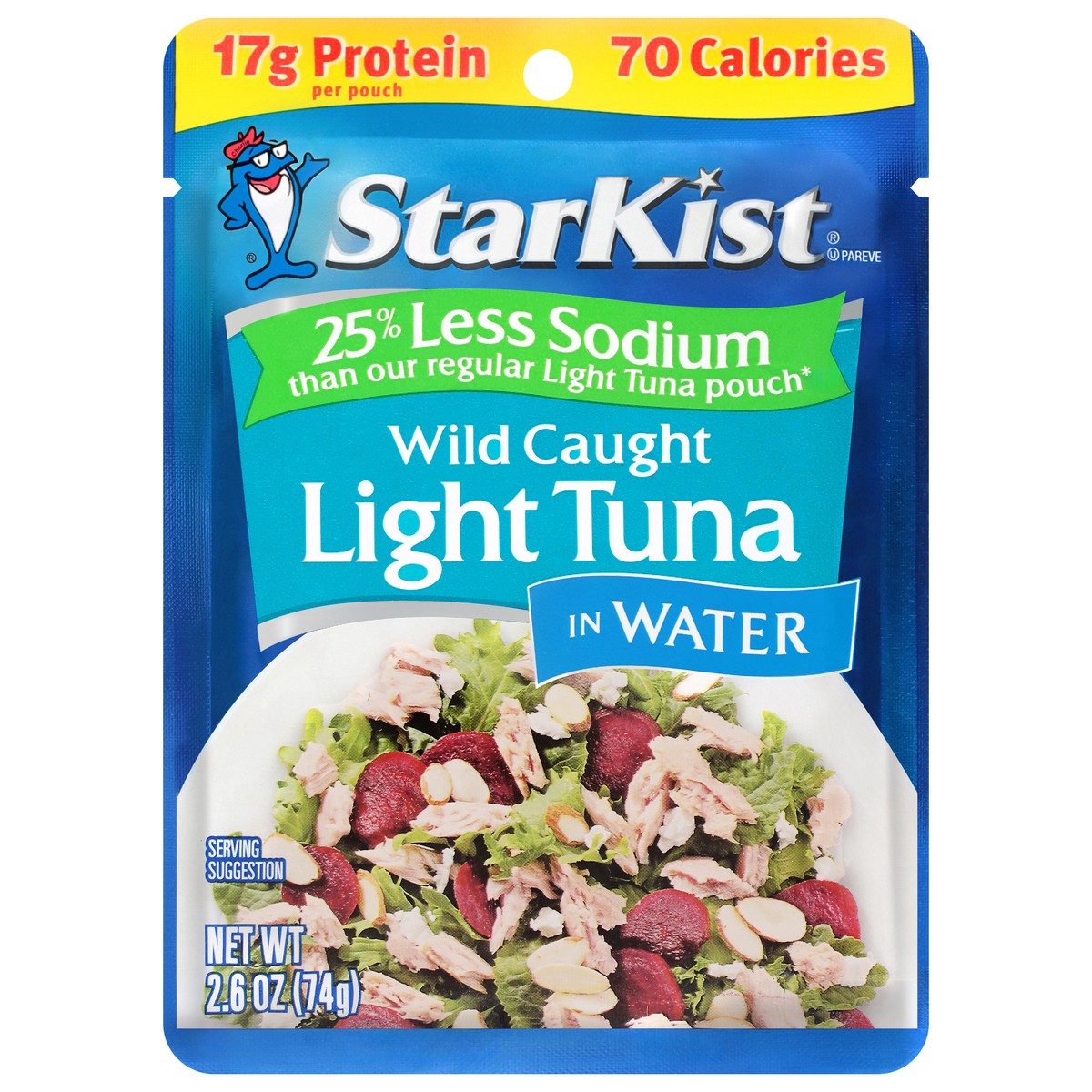 slide 1 of 9, StarKist 25% Less Sodium Wild Caught Light Tuna in Water 2.6 oz, 2.6 oz