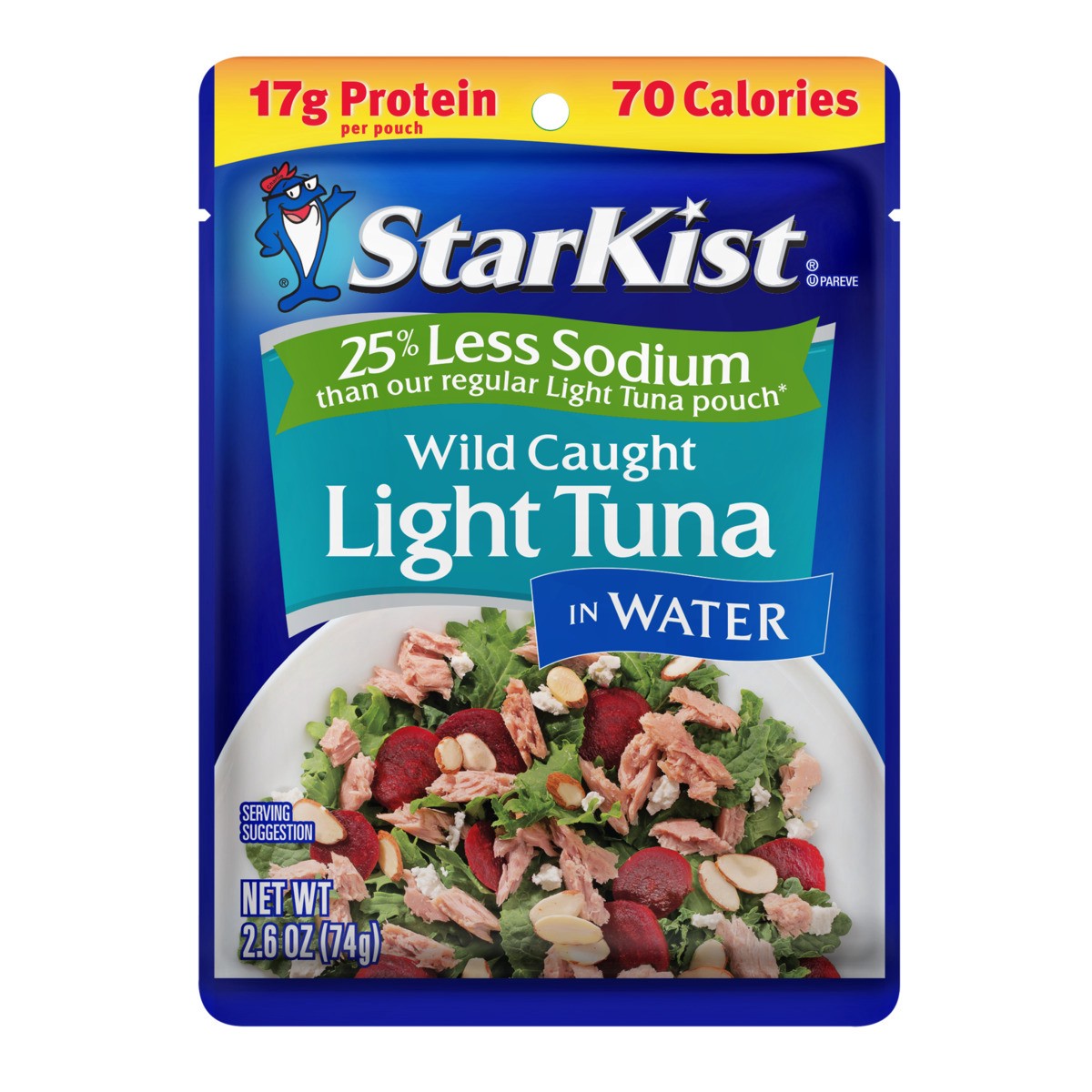slide 1 of 9, StarKist 25% Less Sodium Wild Caught Light Tuna in Water 2.6 oz, 2.6 oz