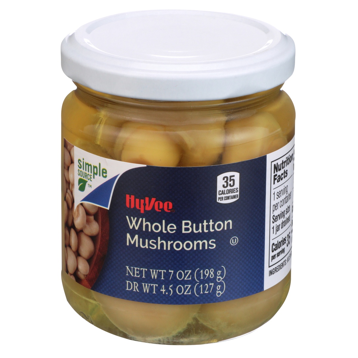 slide 1 of 1, Hy-vee Whole Button Mushrooms - 7.05 oz, 7.05 oz