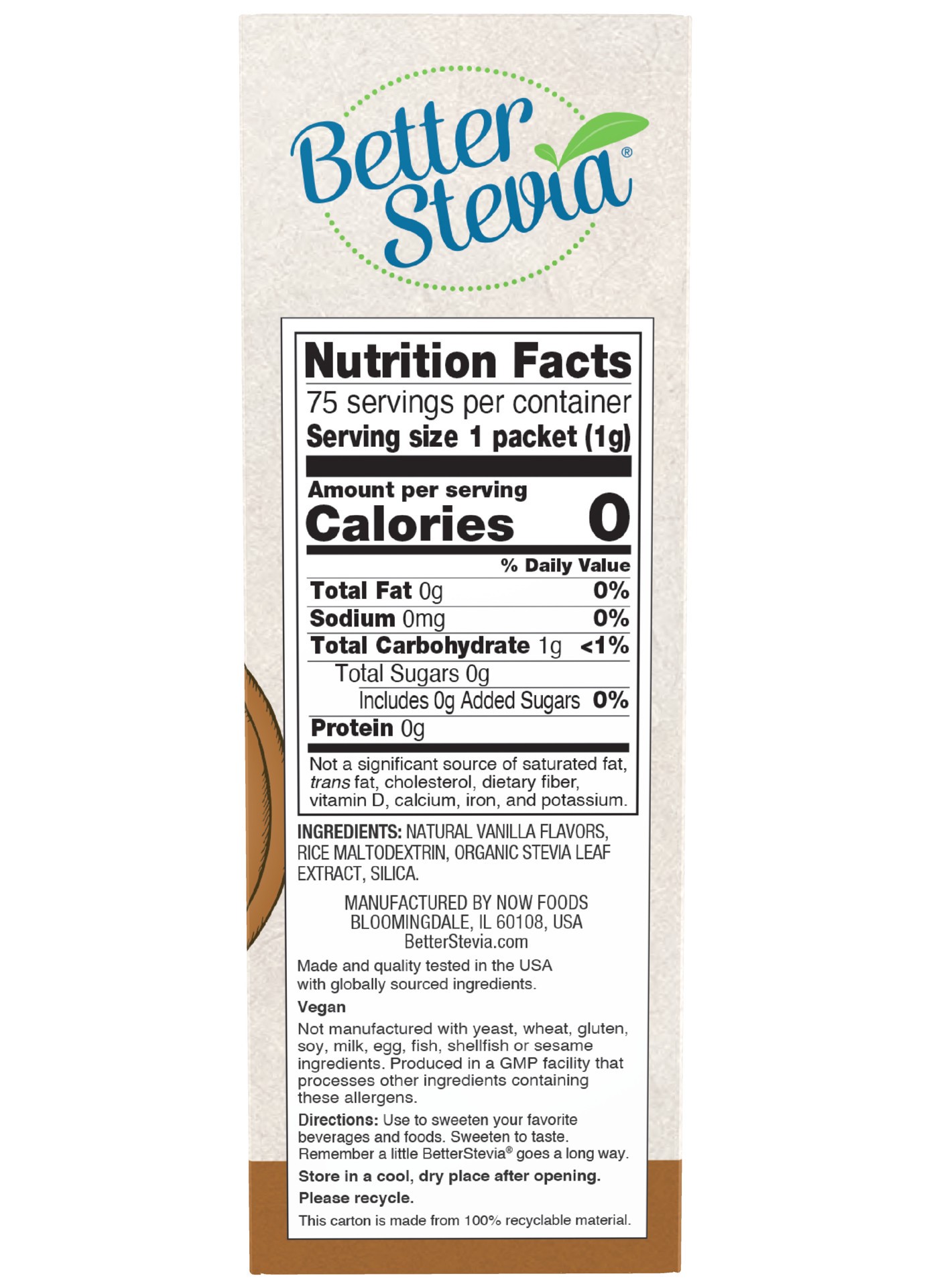 slide 3 of 4, NOW Natural Foods BetterStevia French Vanilla - 75 Packets/Box, 75 ct