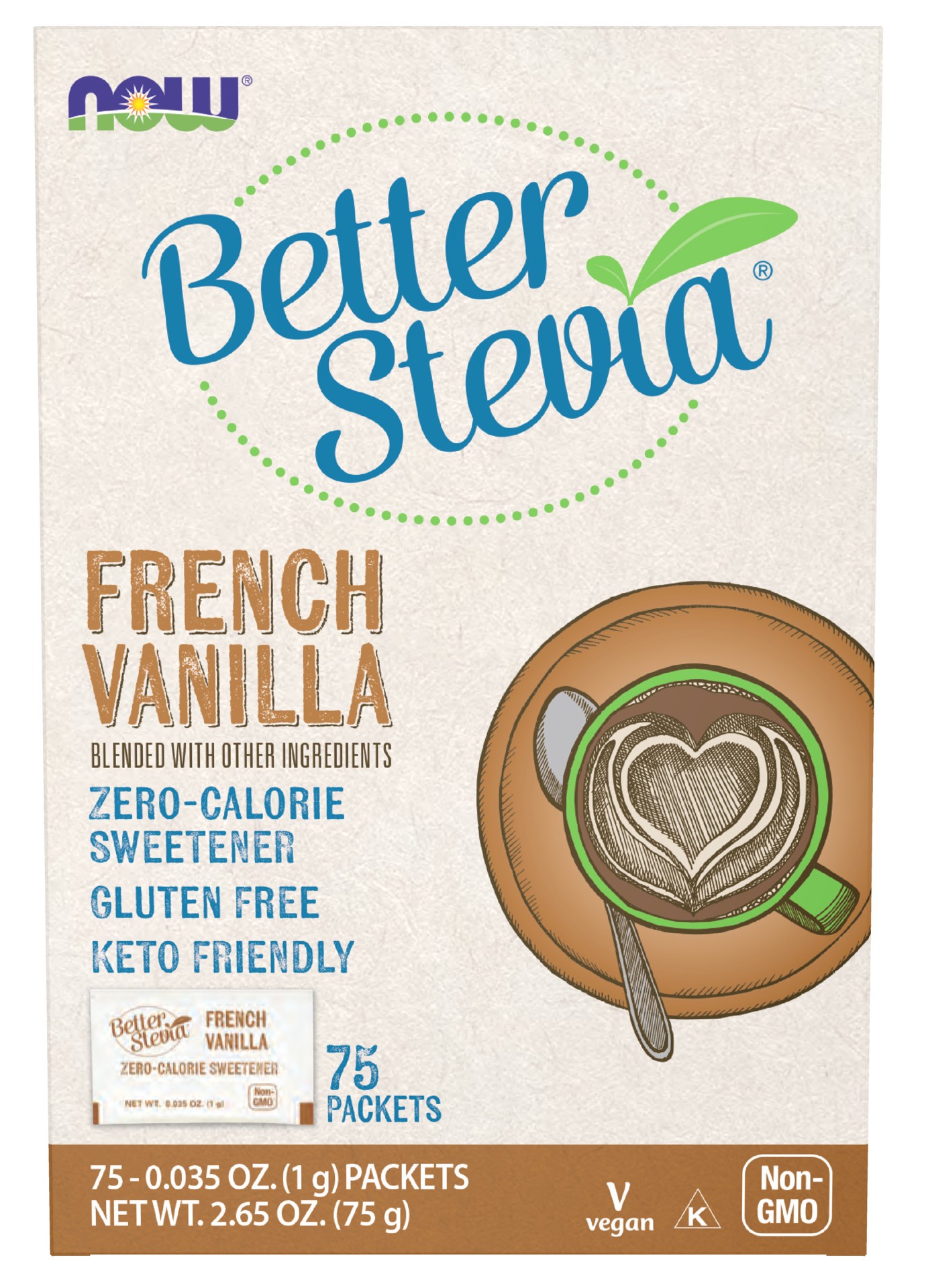 slide 1 of 4, NOW Natural Foods BetterStevia French Vanilla - 75 Packets/Box, 75 ct