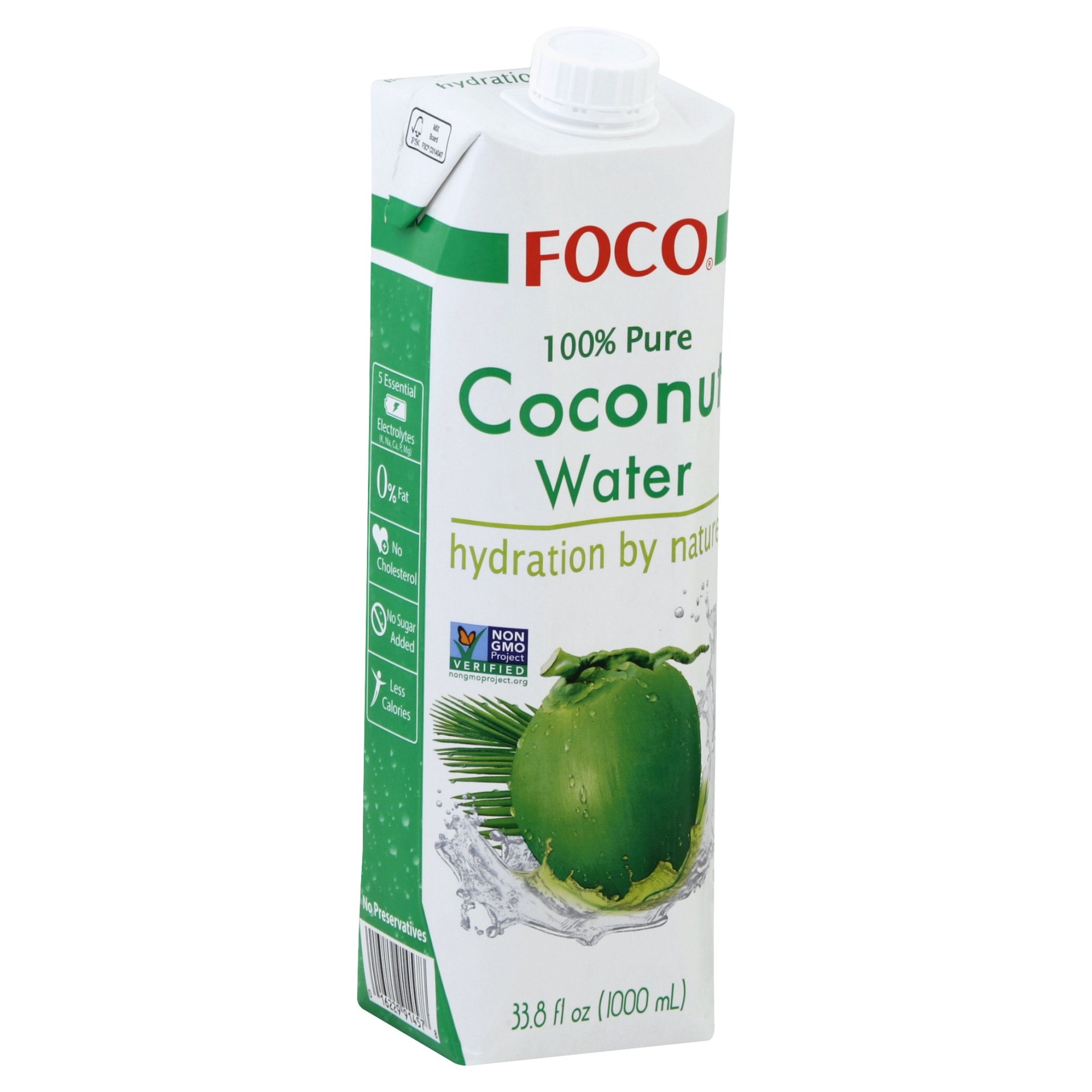 slide 1 of 1, Foco 100% Coconut Water, 33.8 oz