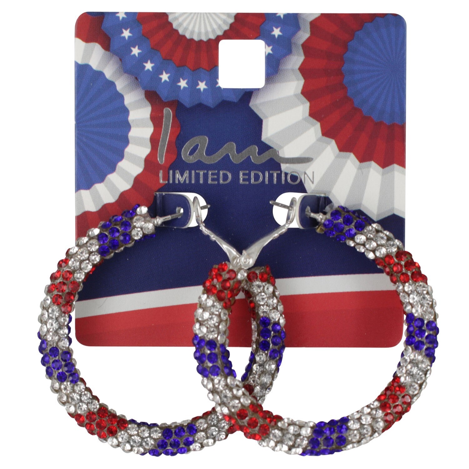 slide 1 of 1, I AM Jewelry Iam 4Th Of July Red White And Blue Hoop Earrings, 1 ct