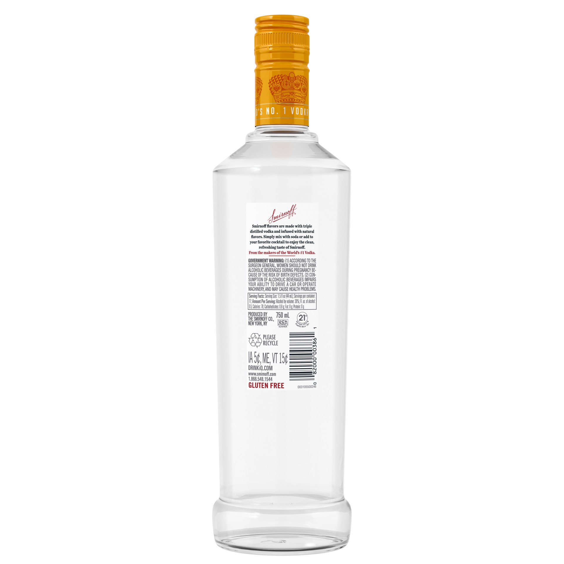 slide 4 of 4, Smirnoff Orange (Vodka Infused With Natural Flavors), 750 mL, 750 ml