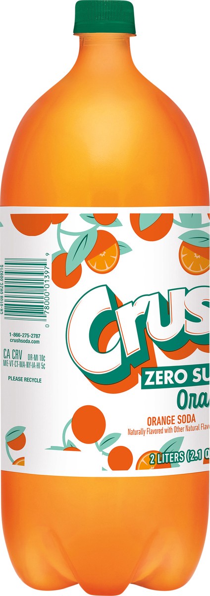 slide 7 of 7, Crush Zero Sugar Orange Soda, 2 L bottle, 2.1 qt