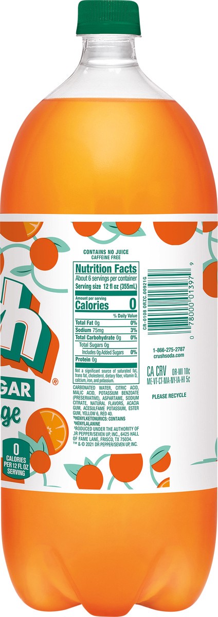 slide 5 of 7, Crush Zero Sugar Orange Soda, 2 L bottle, 2.1 qt