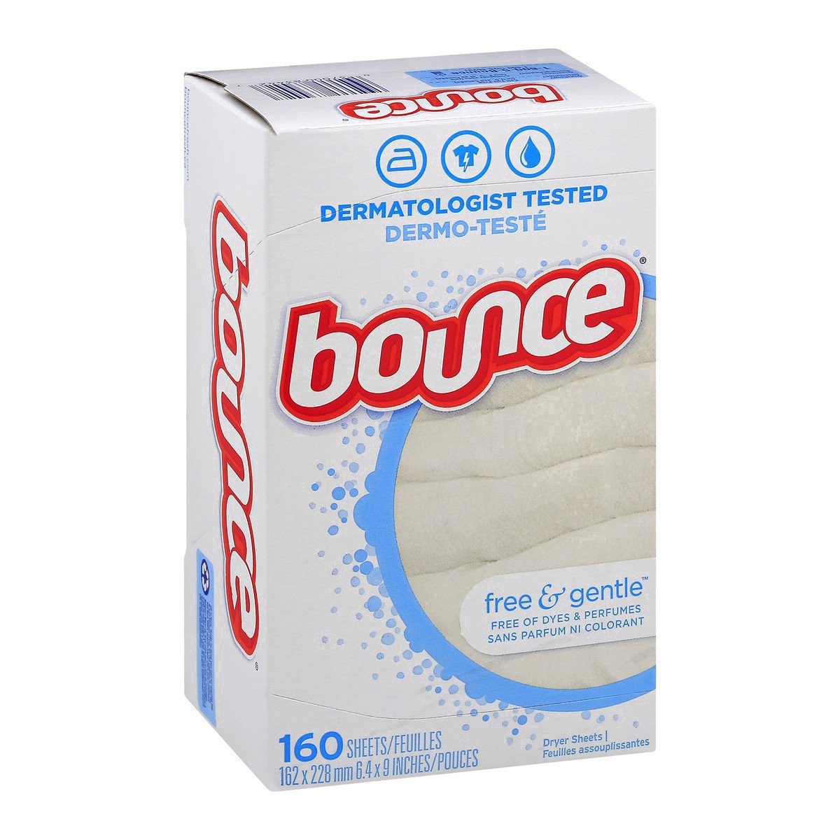 slide 16 of 16, Bounce Free & Gentle Dryer Sheets, 160 count, Unscented, Gentle on skin, Hypoallergenic Fabric Softener Sheets, Reduces Static, Softens and Fights Wrinkles, 160 ct