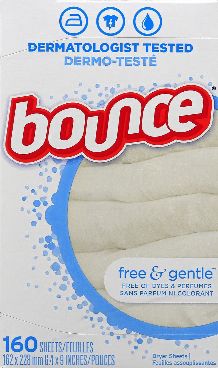 slide 2 of 16, Bounce Free & Gentle Dryer Sheets, 160 count, Unscented, Gentle on skin, Hypoallergenic Fabric Softener Sheets, Reduces Static, Softens and Fights Wrinkles, 160 ct