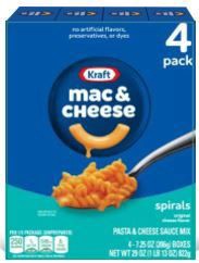 slide 1 of 1, Kraft Spirals Mac and Cheese, 4 Boxes, for Easy Dinner or Dinner Sides, Original Flavor, No Artificial Flavors, Preservatives or Dyes, 5.5 oz, 4 ct