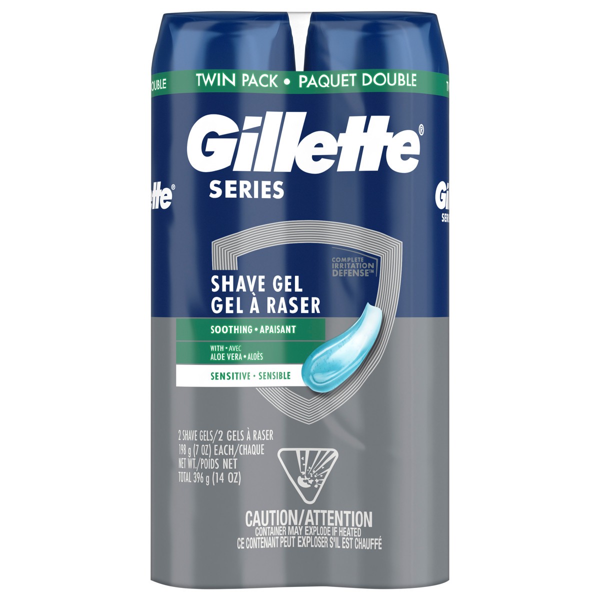 slide 1 of 6, Gillette Series Soothing Shave Gel for men with Aloe Vera, Twin Pack (2-7oz Cans), 14oz, 2 ct