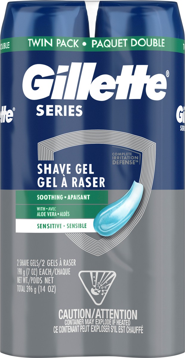 slide 2 of 6, Gillette Series Soothing Shave Gel for men with Aloe Vera, Twin Pack (2-7oz Cans), 14oz, 2 ct