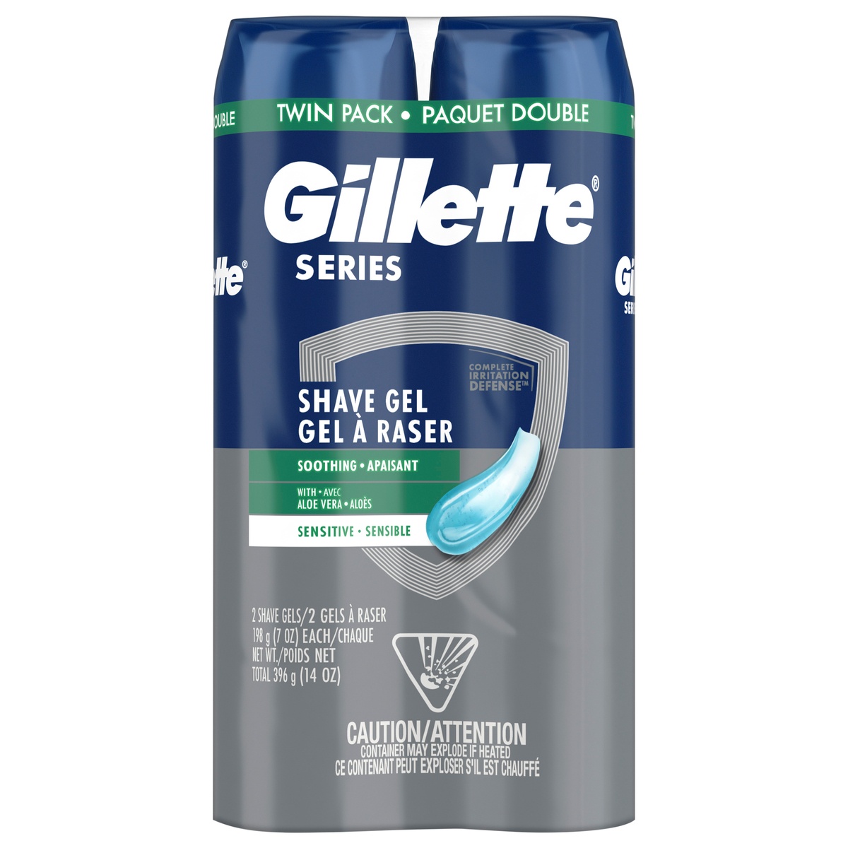 slide 1 of 4, Gillette Series Soothing Shave Gel for men with Aloe Vera, Twin Pack (2-7oz Cans), 14oz, 14 oz
