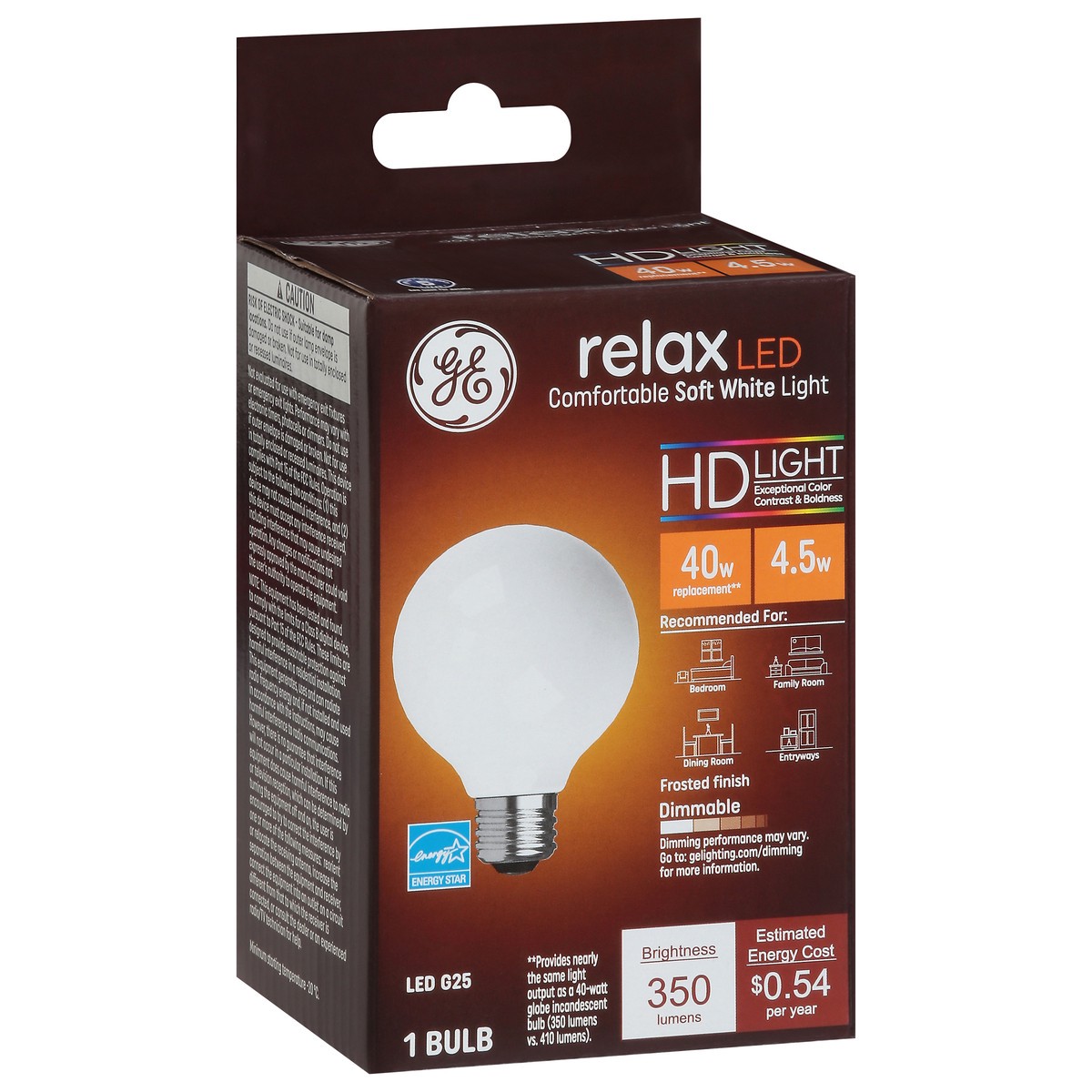 slide 4 of 9, GE Household Lighting Relax LED HD Globe Light Bulb 4.5W 40W Equivalent Soft White, 1 ct