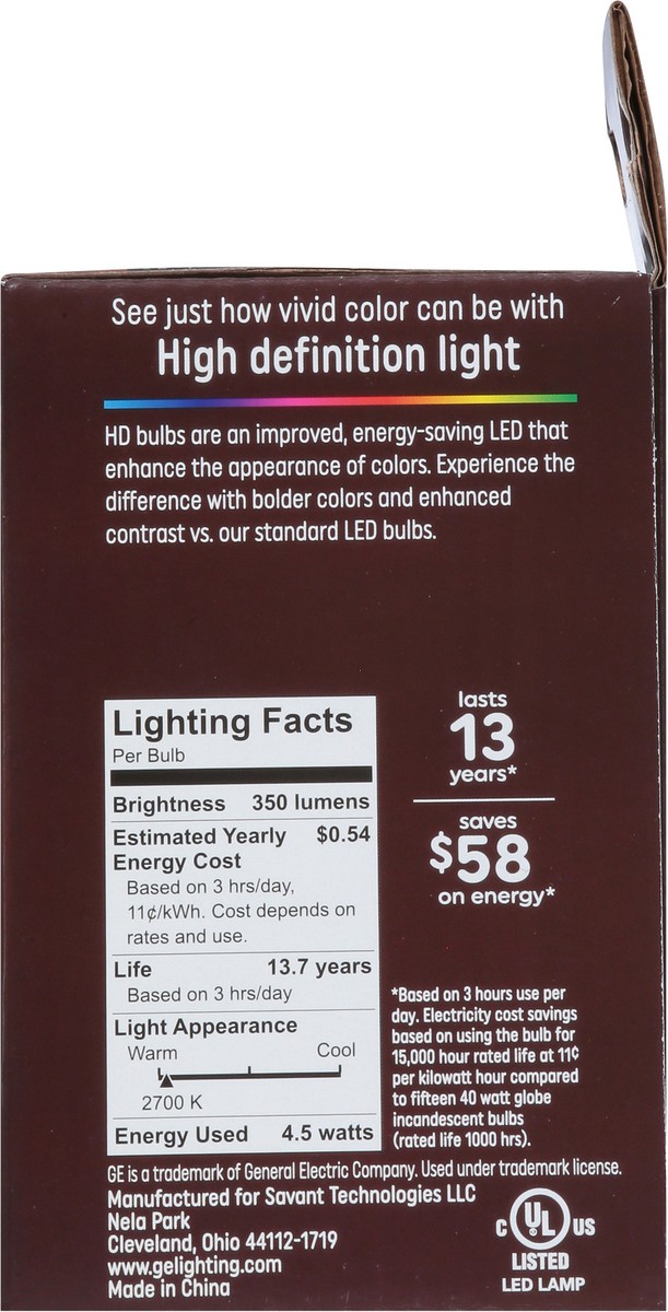 slide 5 of 9, GE Household Lighting Relax LED HD Globe Light Bulb 4.5W 40W Equivalent Soft White, 1 ct