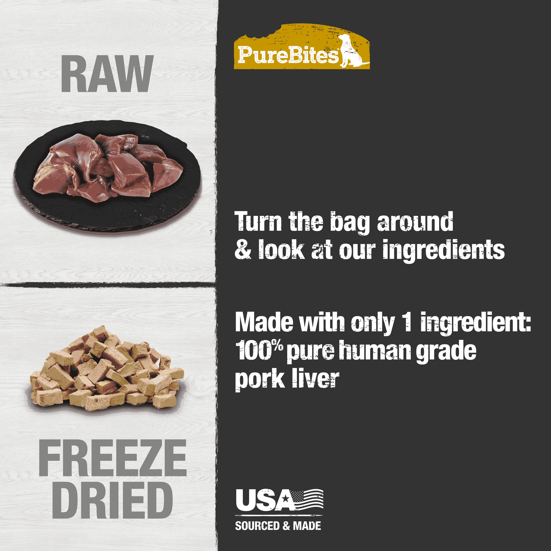 slide 4 of 5, PureBites Freeze Dried Pork Liver Dog Treats 100g | 1 Ingredient | Made in USA, 100 gram
