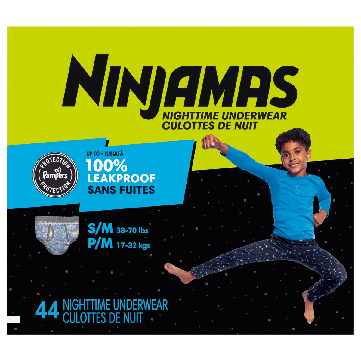 slide 1 of 4, Ninjamas Boys Bedwetting Nighttime Underwear, Size S/M (38-70 lbs), 44 Count, 44 ct