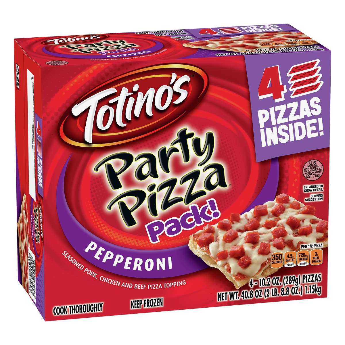slide 2 of 10, Totino's Pepperoni Party Pizza Pack, 4 ct; 10.2 oz