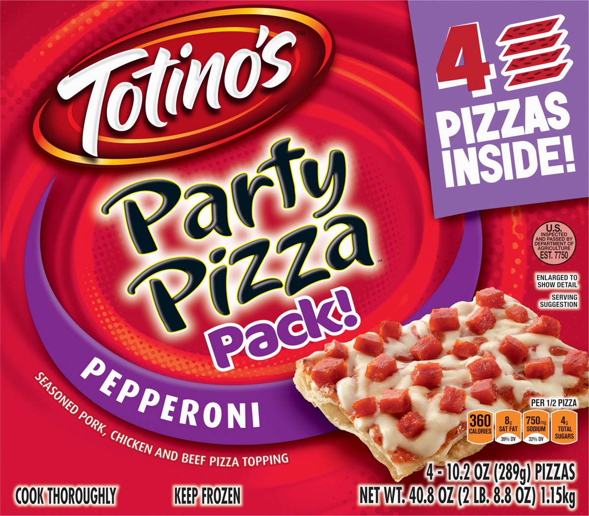 slide 2 of 13, Totino's Pepperoni Frozen Party Pizza, 4 ct; 10.2 oz