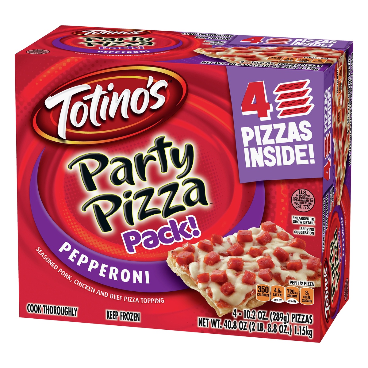 slide 3 of 10, Totino's Pepperoni Party Pizza Pack, 4 ct; 10.2 oz