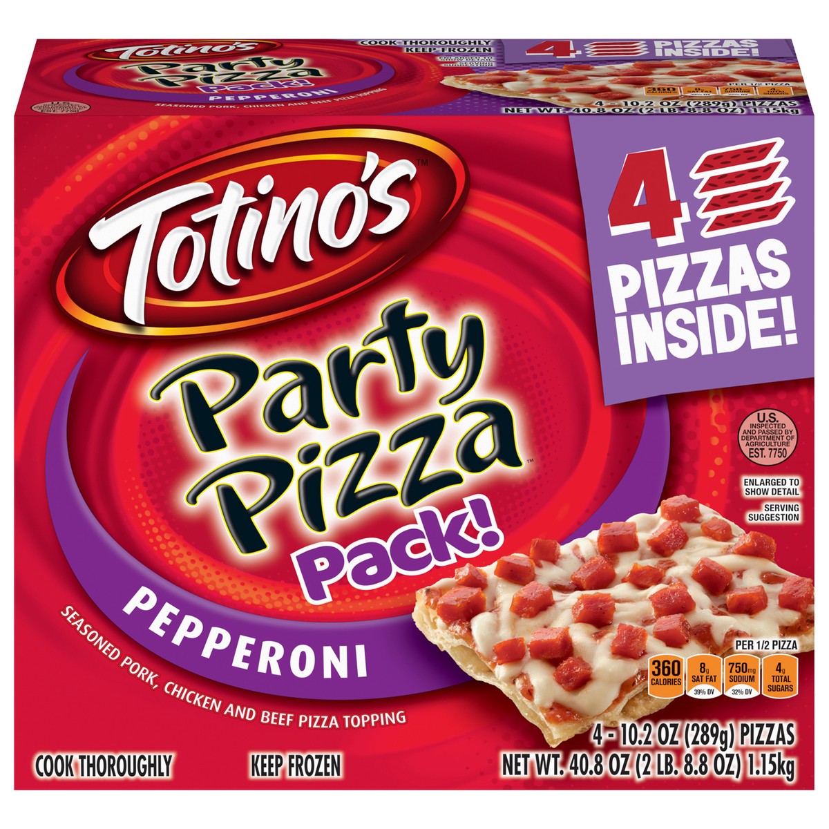 slide 4 of 13, Totino's Pepperoni Frozen Party Pizza, 4 ct; 10.2 oz