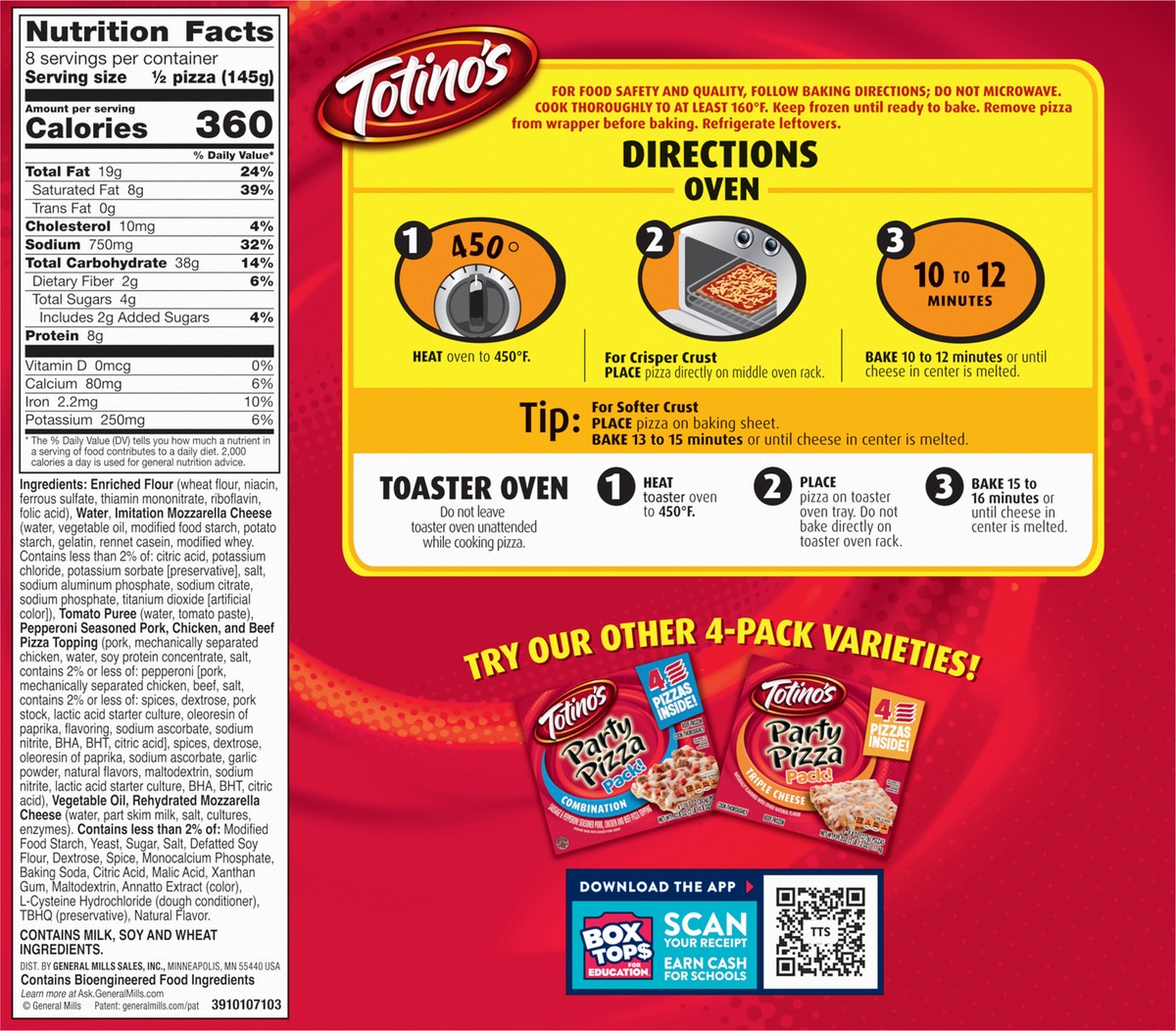 slide 6 of 13, Totino's Pepperoni Frozen Party Pizza, 4 ct; 10.2 oz