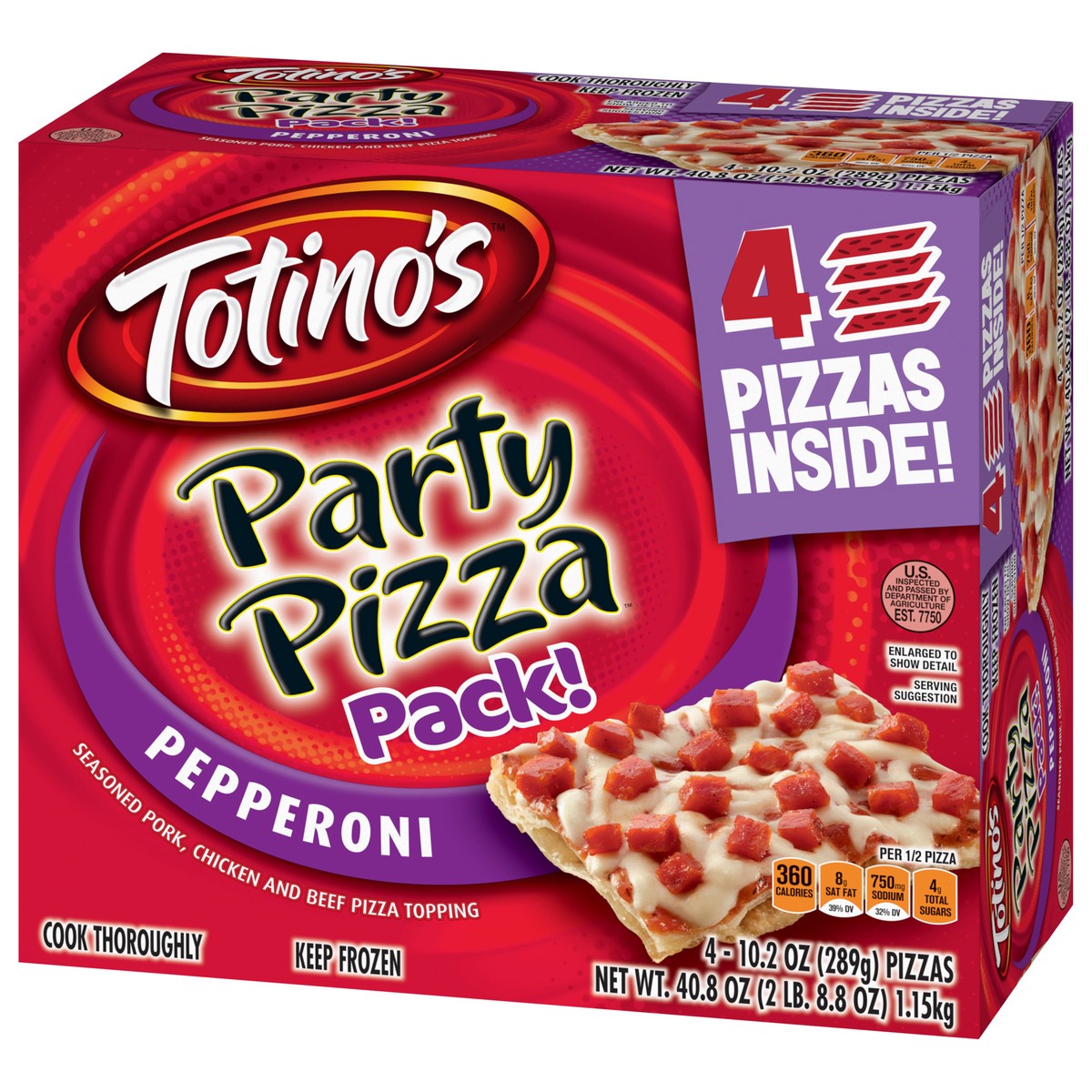 slide 7 of 13, Totino's Pepperoni Frozen Party Pizza, 4 ct; 10.2 oz
