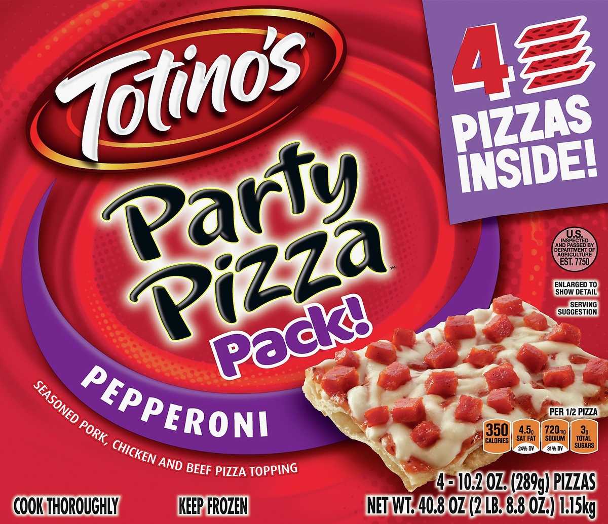 slide 9 of 10, Totino's Pepperoni Party Pizza Pack, 4 ct; 10.2 oz