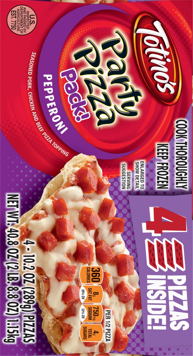 slide 9 of 13, Totino's Pepperoni Frozen Party Pizza, 4 ct; 10.2 oz