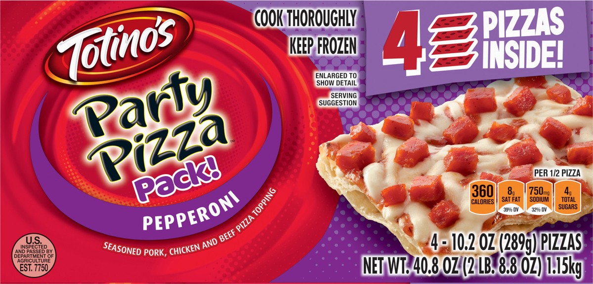 slide 10 of 13, Totino's Pepperoni Frozen Party Pizza, 4 ct; 10.2 oz