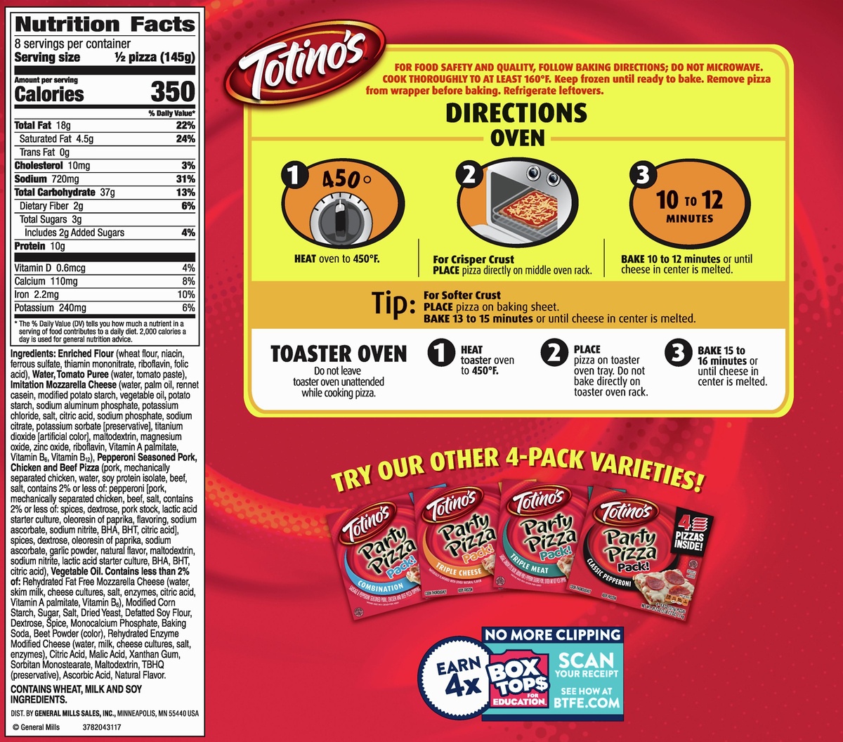 slide 10 of 10, Totino's Pepperoni Party Pizza Pack, 4 ct; 10.2 oz