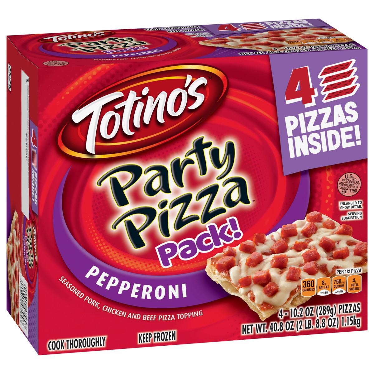 slide 11 of 13, Totino's Pepperoni Frozen Party Pizza, 4 ct; 10.2 oz