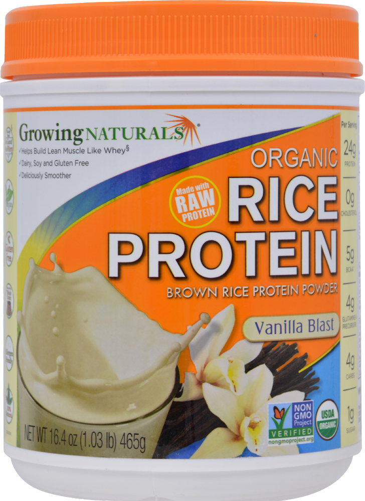 slide 1 of 2, Growing Naturals Vanilla Blast Organic Rice Protein Powder, 16.4 oz